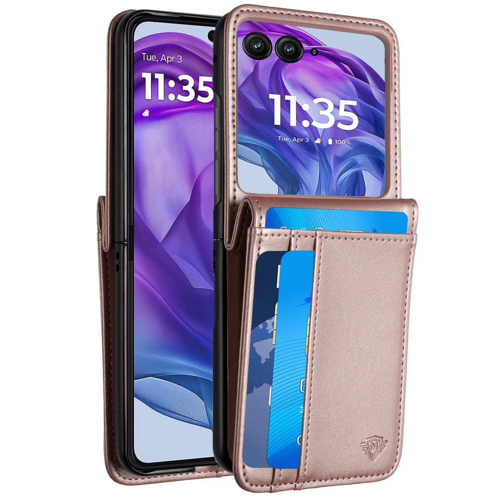 For Motorola Razr+ Plus 2024 Wallet Back Storage PU Leather with Credit Card ID Slots Holder Pocket Hybrid Protective Case Cover