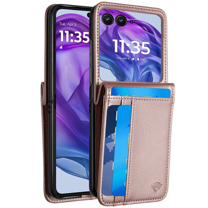 For Motorola Razr+ Plus 2024 Wallet Back Storage PU Leather with Credit Card ID Slots Holder Pocket Hybrid Protective Case Cover