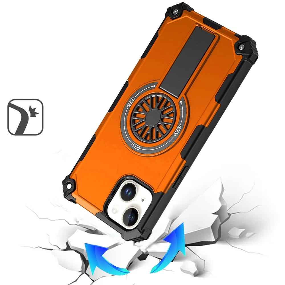 For Apple iPhone 11 Texture Design Invisible Kickstand Case, MagSafe Compatible Hybrid Shockproof Cover, Car Mount Friendly Case Cover Cosmic Orange