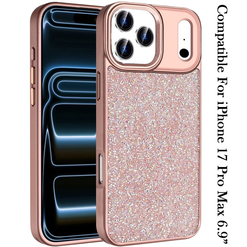 Phone Case for Apple iPhone 17 Pro Max (6.9") Crystal Glass Bling Diamond Metallic Edge Shockproof Durable Protective Clear Hybrid Stylish Premium Design Cover
