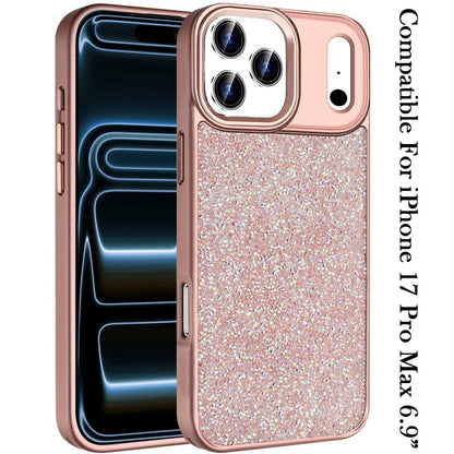 Phone Case for Apple iPhone 17 Pro Max (6.9") Crystal Glass Bling Diamond Metallic Edge Shockproof Durable Protective Clear Hybrid Stylish Premium Design Cover