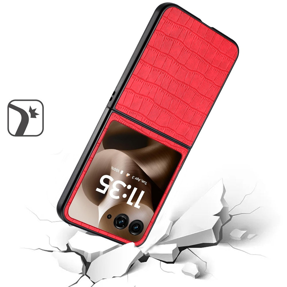 For Motorola Razr+ PLUS (2025 /2024) PU Vegan Leather Case, Premium Snap-On Hard Shell Cover, Slim Fit Protective Matte Finish Case Cover Red