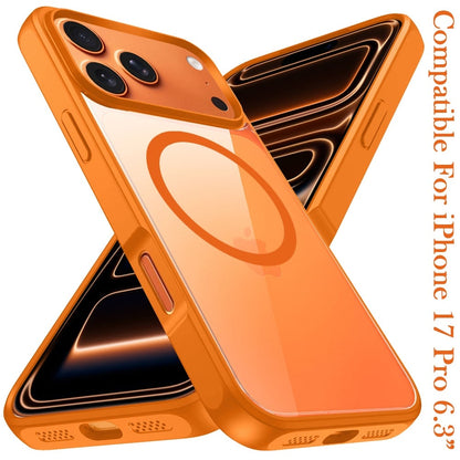 For Apple iPhone 17 Pro (6.3") Magnetic Circle HQ Transparent Clear TPU Thick 2.0mm Frame Hybrid Shockproof Protector Case Cover Cosmic Orange