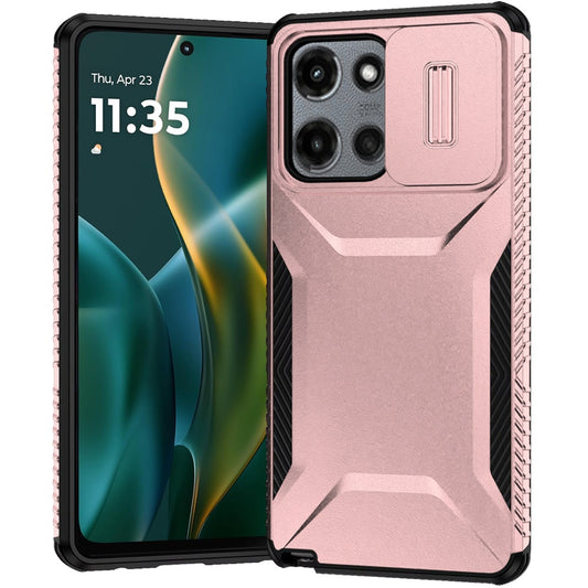 For Motorola Moto G Stylus 5G 2025 Slim Fit Shockproof Hybrid with Slide Camera Window Covering, Rugged Tpu Silicone Hard PC Bumper Case Cover Rose Gold