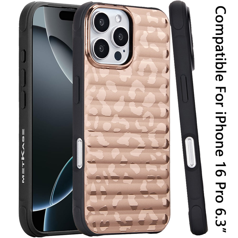 For Apple iPhone 16 Pro Chrome Leopard Magnetic Hybrid Shockproof Protection Design Secure Grip Stylish Durable Finish Case Cover Black Leopard