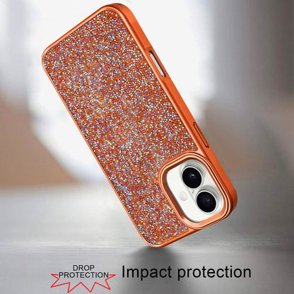 For Apple iPhone 17 (6.3") Crystal Sparkle Diamond Glass Full Mini Glitter Bling Frame TPU Hybrid Protective Case Cover