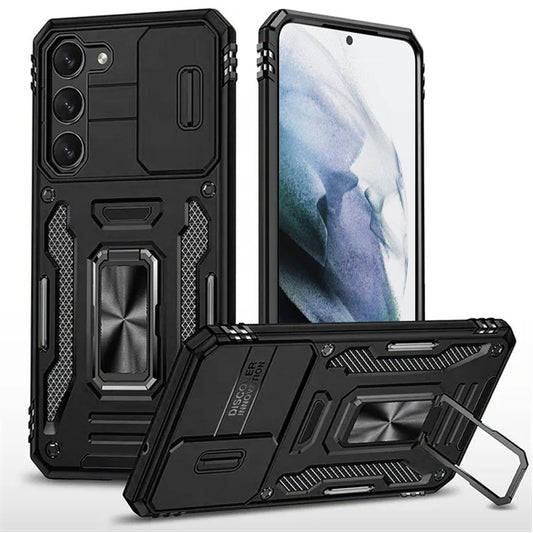 For Samsung Galaxy S21+ Plus Hybrid Case with Rotation Ring Stand Shockproof & Camera Window TPU Armor Dropproof Case Cover Black