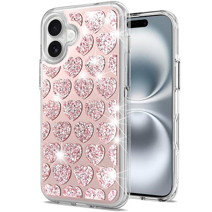 For Apple iPhone 16 Plus (6.7") Sparkly 3D Design Diamond Shockproof Protective Bling Rhinestone Hybrid Skin PC + TPU Case Cover