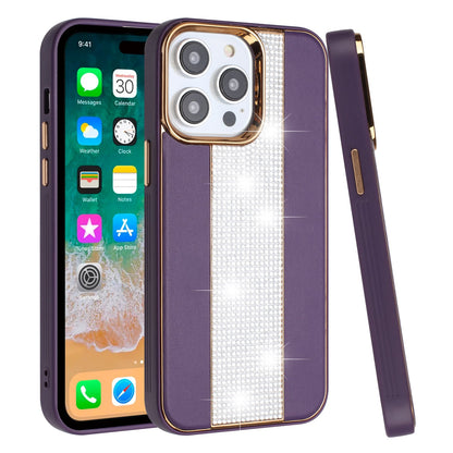 For iPhone 15 Pro (6.1") Flashy Diamond Leather Hybrid Shockproof Protection Chrome Camera Edge Grip Slim Durable Case Cover Blue