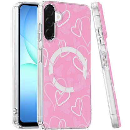 Phone Case for Samsung Galaxy A17 5G Shockproof Dual Layer TPU IMD Print Rugged Anti-Slip Grip Drop Protection Scratch Resistant Slim Fit Glossy Floral Heart Aesthetic Cover