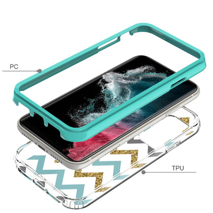 For Samsung Galaxy S23+ / S23 Plus Beautiful Design Hybrid Shockproof Protection Durable Grip Stylish Finish Hrad PC + TPU Case Cover Teal Chevron