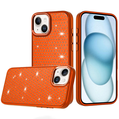 Phone Case for iPhone 15 Plus (6.7") Luxury Diamond Bling Sparkle Chrome Metallic Edge Shockproof Durable Protective Stylish Premium Hybrid Design Cover Cosmic Orange