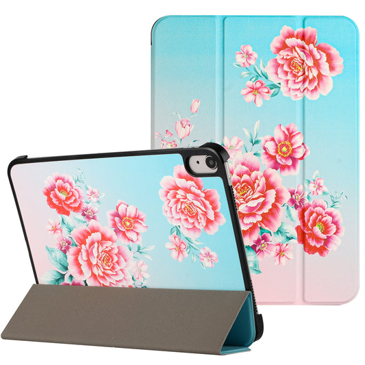 For Trifold Case with Magnetic Closure, Design Image PU Leather Folding Stand, TPU Folio Protective Shell Blooming Floral Tablet Case Cover
