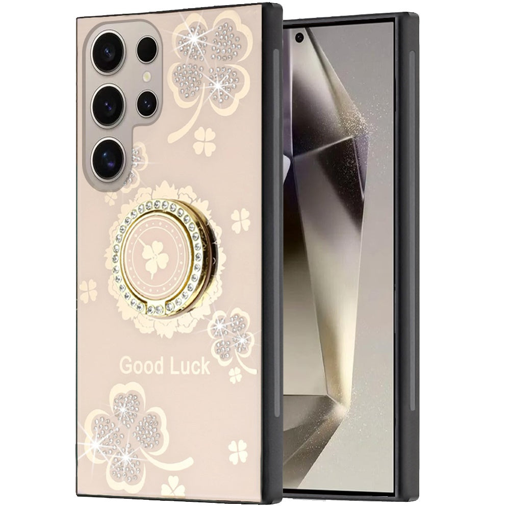 For Samsung Galaxy S25 Ultra Diamonds 3D Fashion Bling Sparkly Glitter Ornaments Engraving Hybrid with Ring Stand Case Cover