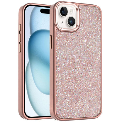 For iPhone 15 (6.1") Crystal Sparkle Diamond Glass Full Mini Glitter Bling Frame TPU Hybrid Protective Case Cover