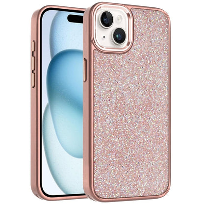 For iPhone 15 (6.1") Crystal Sparkle Diamond Glass Full Mini Glitter Bling Frame TPU Hybrid Protective Case Cover