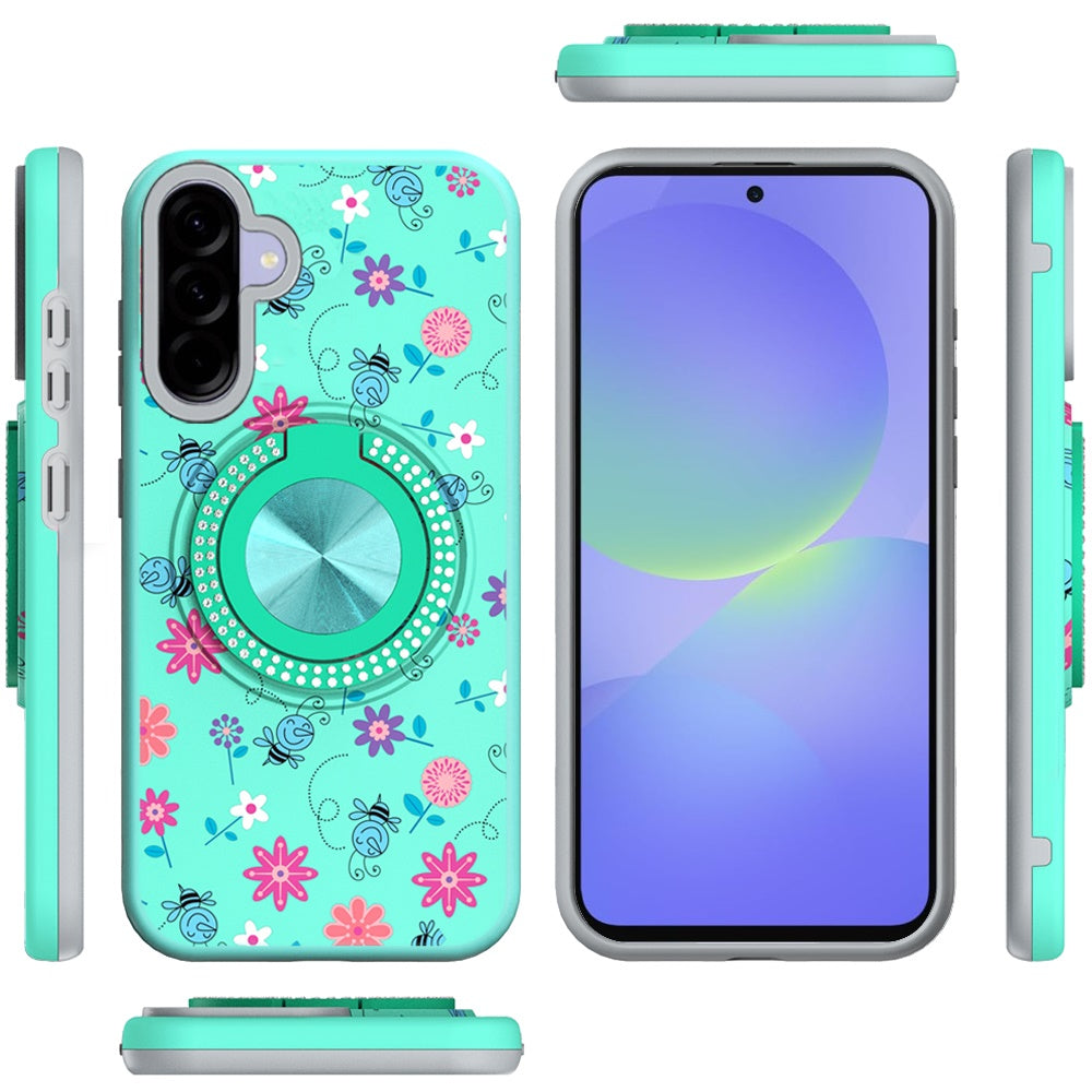 For Samsung Galaxy A36 Pattern Design Hybrid with Invisible Ring Stand & Magnetic Back, Shockproof Protective Grip Case Cover