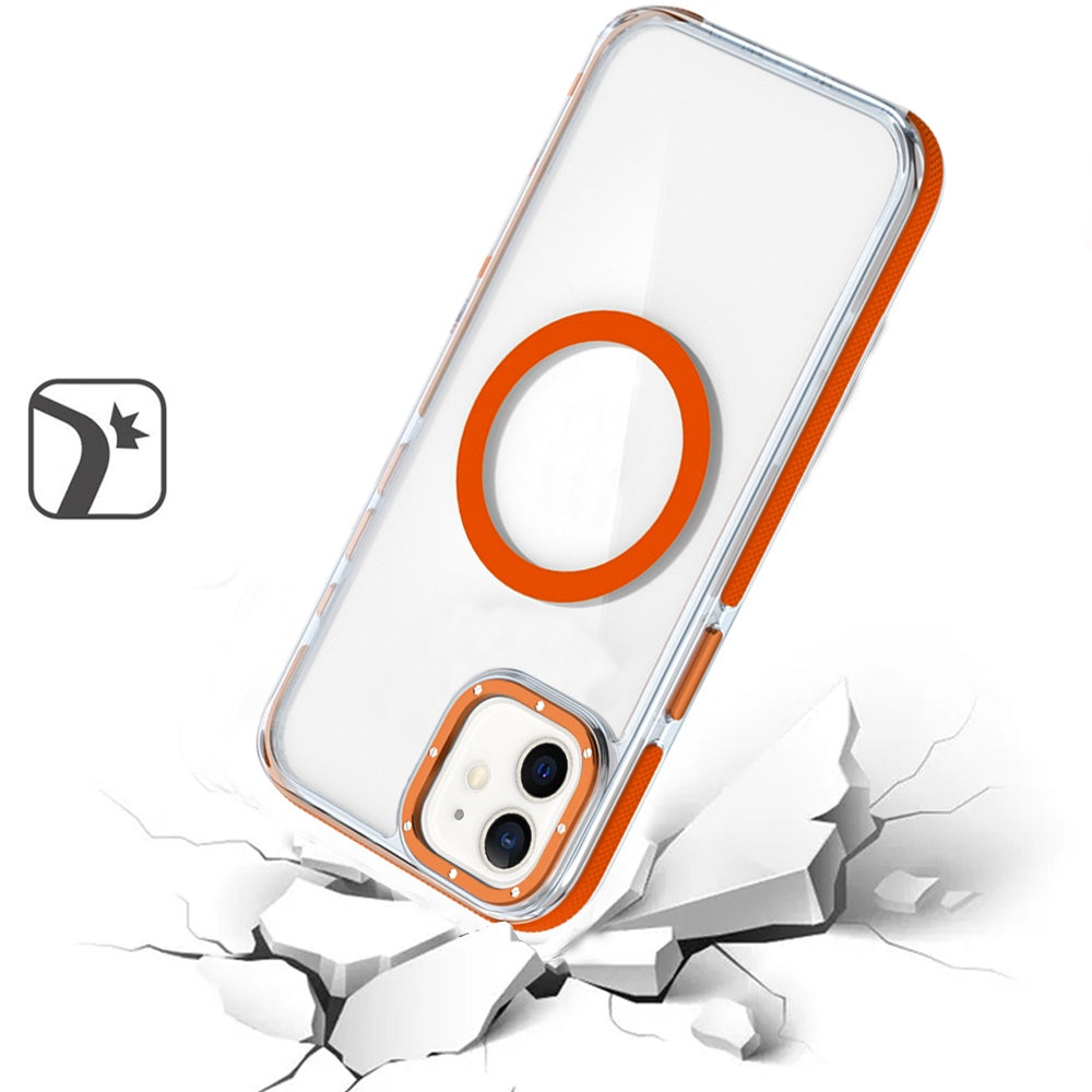 For Apple iPhone 16 Plus (6.7") Transparent back with Colorful Frame Strong Magnetic Circle [Compatible with Magsafe] Shockproof Case Cover Clear Orange