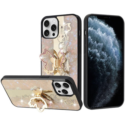 For Apple iPhone 11 Pro Max Diamonds 3D Fashion Bling Sparkly Glitter Ornaments Engraving Hybrid with Ring Stand Case Cover