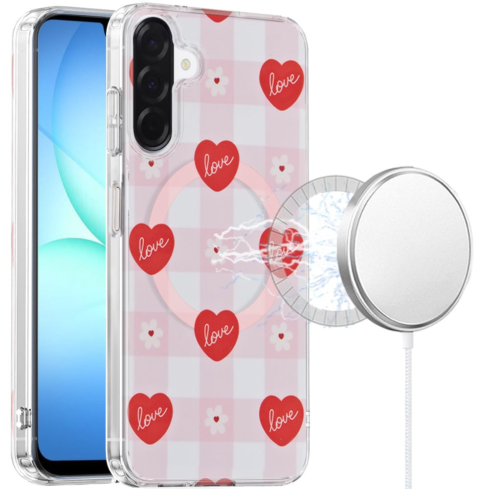 Phone Case for Samsung Galaxy A17 5G Shockproof Dual Layer TPU IMD Print Rugged Anti-Slip Grip Drop Protection Scratch Resistant Slim Fit Glossy Floral Heart Aesthetic Cover