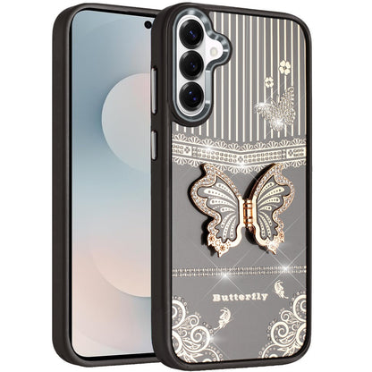 For Samsung Galaxy A57 Glitter 3D Butterfly Design Bling Metallic Edge Hybrid Stand Drop Protection TPU Shockproof Case Cover