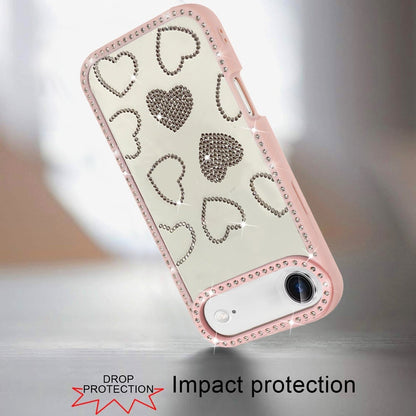 For Apple iPhone 17 Air (6.6") Spread Love Glitter Shimmer Bling Diamond Edge Hybrid Drop Protection Shockproof Design Case Cover