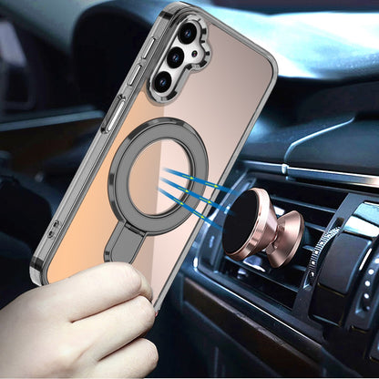 For Apple iPhone 17E /16E Chrome Hybrid with Rotating Magnetic Circle Ring Stand, Slim Shockproof Hybrid Case Cover