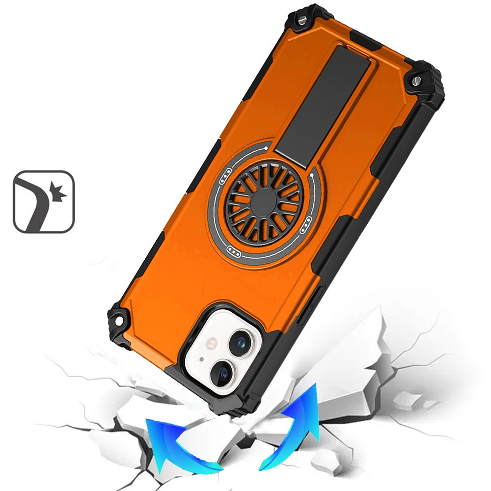 For Apple iPhone 11 Texture Design Invisible Kickstand Case, MagSafe Compatible Hybrid Shockproof Cover, Car Mount Friendly Case Cover Cosmic Orange