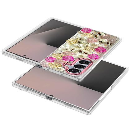 For Samsung Galaxy Z Fold 7 3D Diamond Floral Roses Flower Bling Stone Hybrid, Sparkly Rhinestone Gemstone Back Shockproof Case Cover