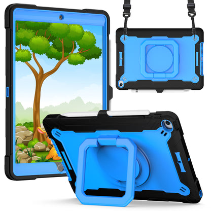 For Tough Hybrid 3 in 1 Case with 180° Rotating Kickstand, Adjustable Shoulder Strap, Shockproof TPU Rubber PC Black / Blue Tablet Case Cover