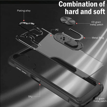 For Apple iPhone 15 Pro Max (6.7") Clear Transparent Hybrid with 360° Magnetic Ring Stand PC Heavy Duty Shockproof  Phone Case Cover
