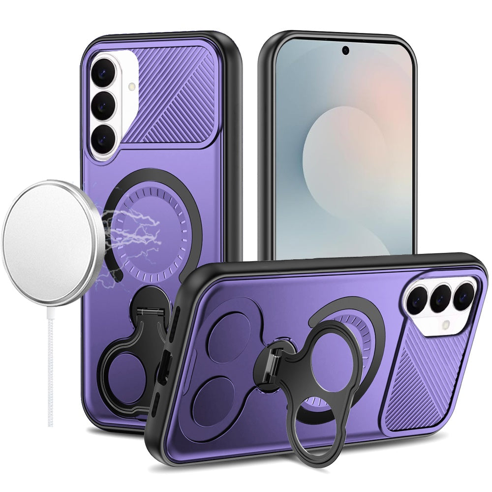 For Samsung Galaxy A36 Hybrid with Invisible 2 Hole Ring Stand Magnetic back Car Mount Friendly Protector Case Cover Black