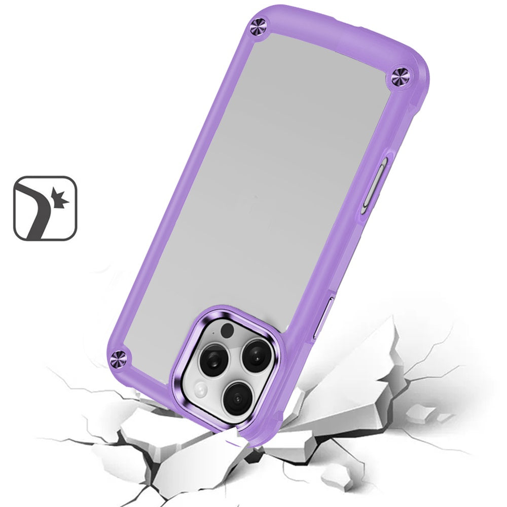 For Apple iPhone 16 Pro Max (6.9") Hybrid Transparent Rubber with Metal Buttons & Camera Edges Hard TPU Corner Bumper Case Cover