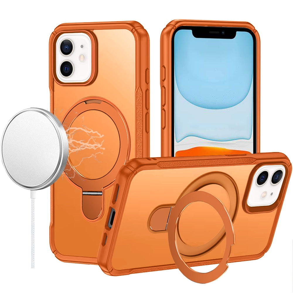 For iPhone 12 / iPhone 12 Pro (6.1") Matte Finish Magnetic Ring Hybrid Protective Invisible Kickstand Magsafe Compatible Case Cover Cosmic Orange