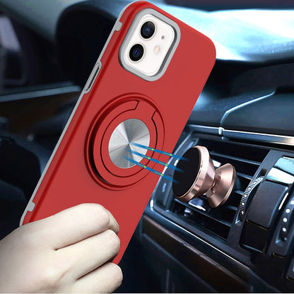 For Apple iPhone 17E /16E Metal Matte Hybrid with Invisible Rotational Ring Stand, Car Mount Friendly, Military Grade Slim Fit Sturdy Case Cover Red