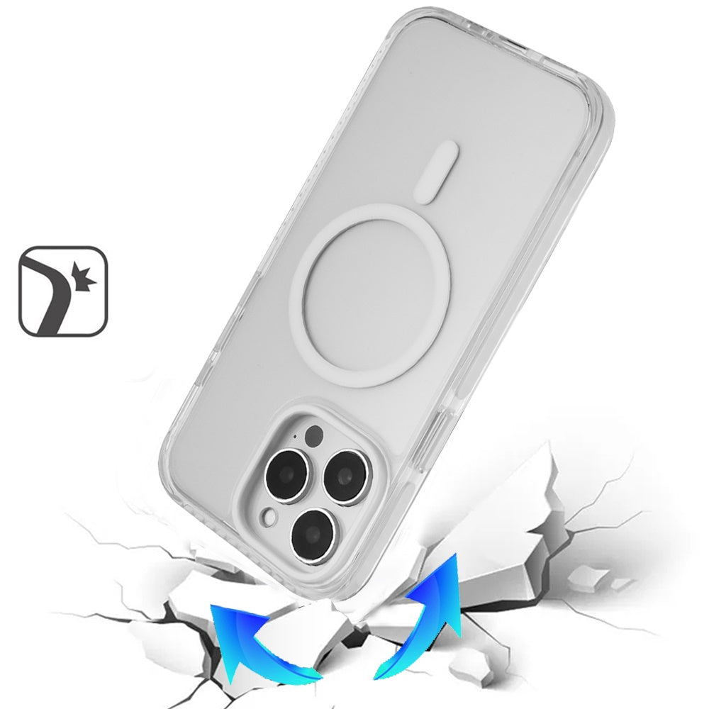 For Apple iPhone 15 Pro Max Transparent Hybrid with Color-Matched Magnetic Circle, Rubber TPU Frame Hard PC Shockproof Case Cover