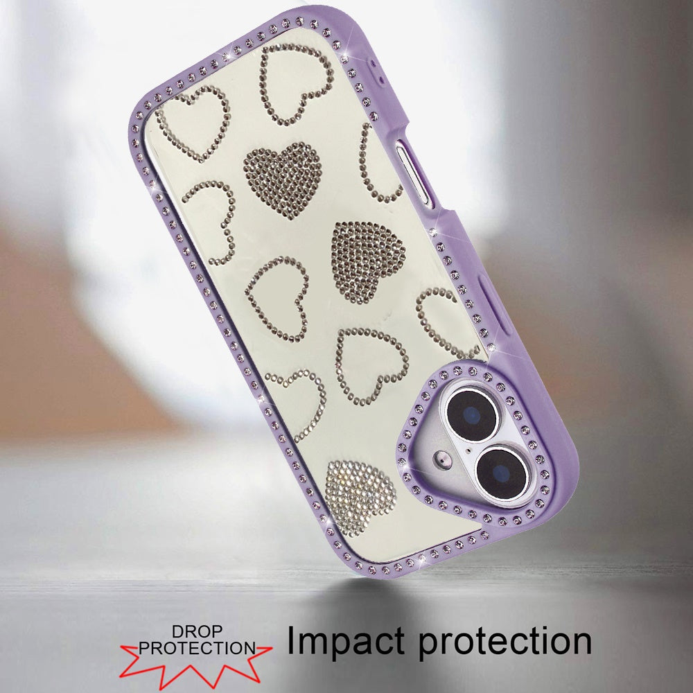 For Apple iPhone 17 (6.3") Spread Love Glitter Shimmer Bling Diamond Edge Hybrid Drop Protection Shockproof Design Case Cover
