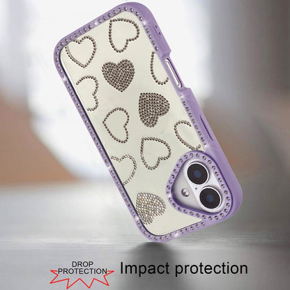 For Apple iPhone 17 (6.3") Spread Love Glitter Shimmer Bling Diamond Edge Hybrid Drop Protection Shockproof Design Case Cover