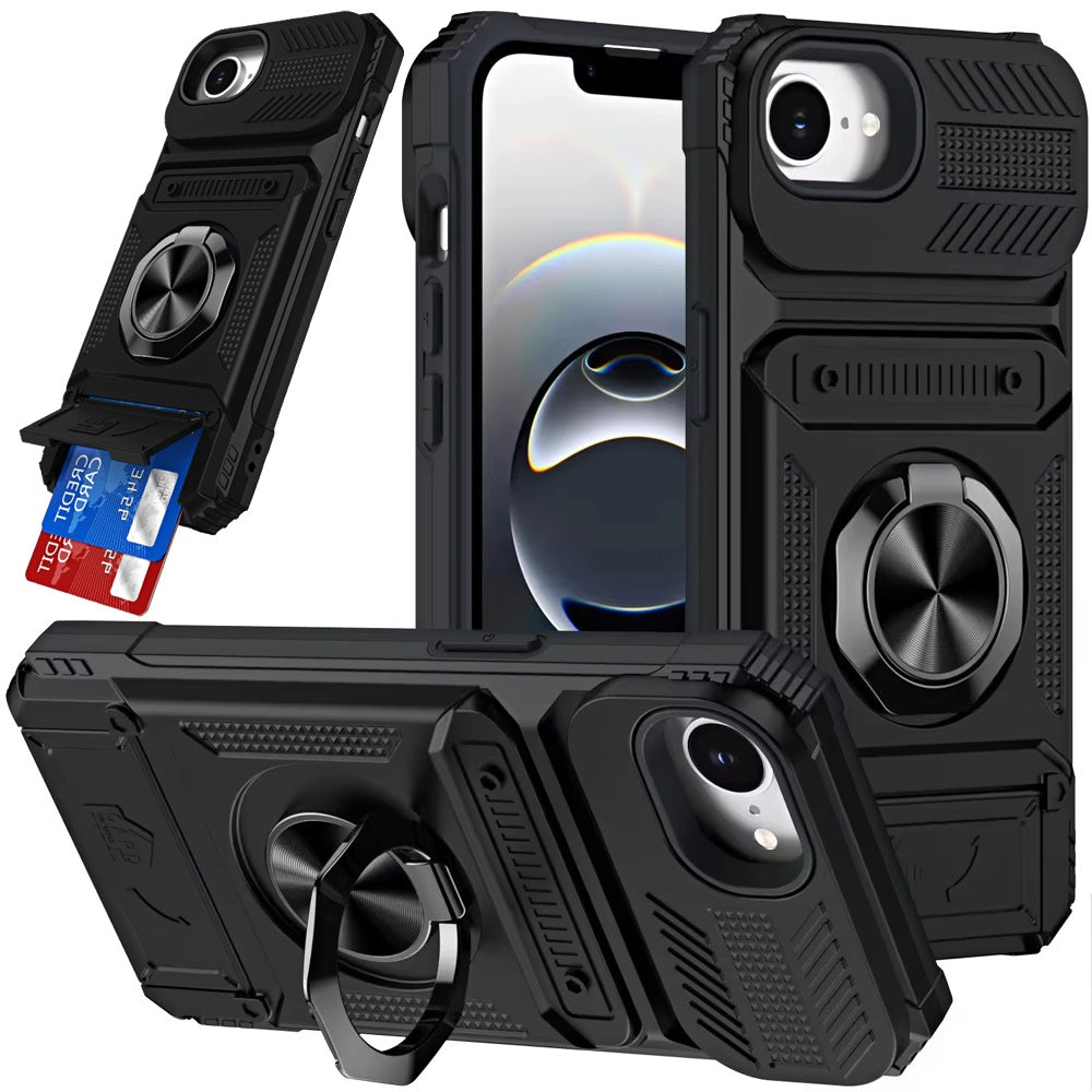 For Samsung Galaxy A57 2X Card Slot Metal Ring Stand Hybrid Shockproof Heavy Duty Drop Protection Multi Functional Design Case Cover