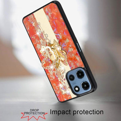 Phone Case for Motorola Moto G Play 5G 2026 Diamond Glitter Butterfly Engraved Ring Stand Luxury Bling Hybrid Shockproof Chrome Edge Protective Durable Grip Cover Enchabted Butterfly Cosmic Orange