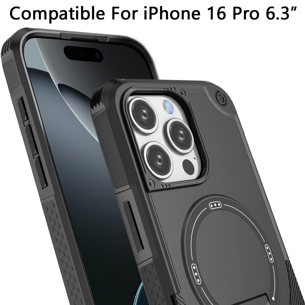 For Apple iPhone 16 Pro Magnetic Invisible Kickstand Holder with Magsafe, Slim Fit Shockproof Hybrid Military Grade Heavy Duty Case Cover