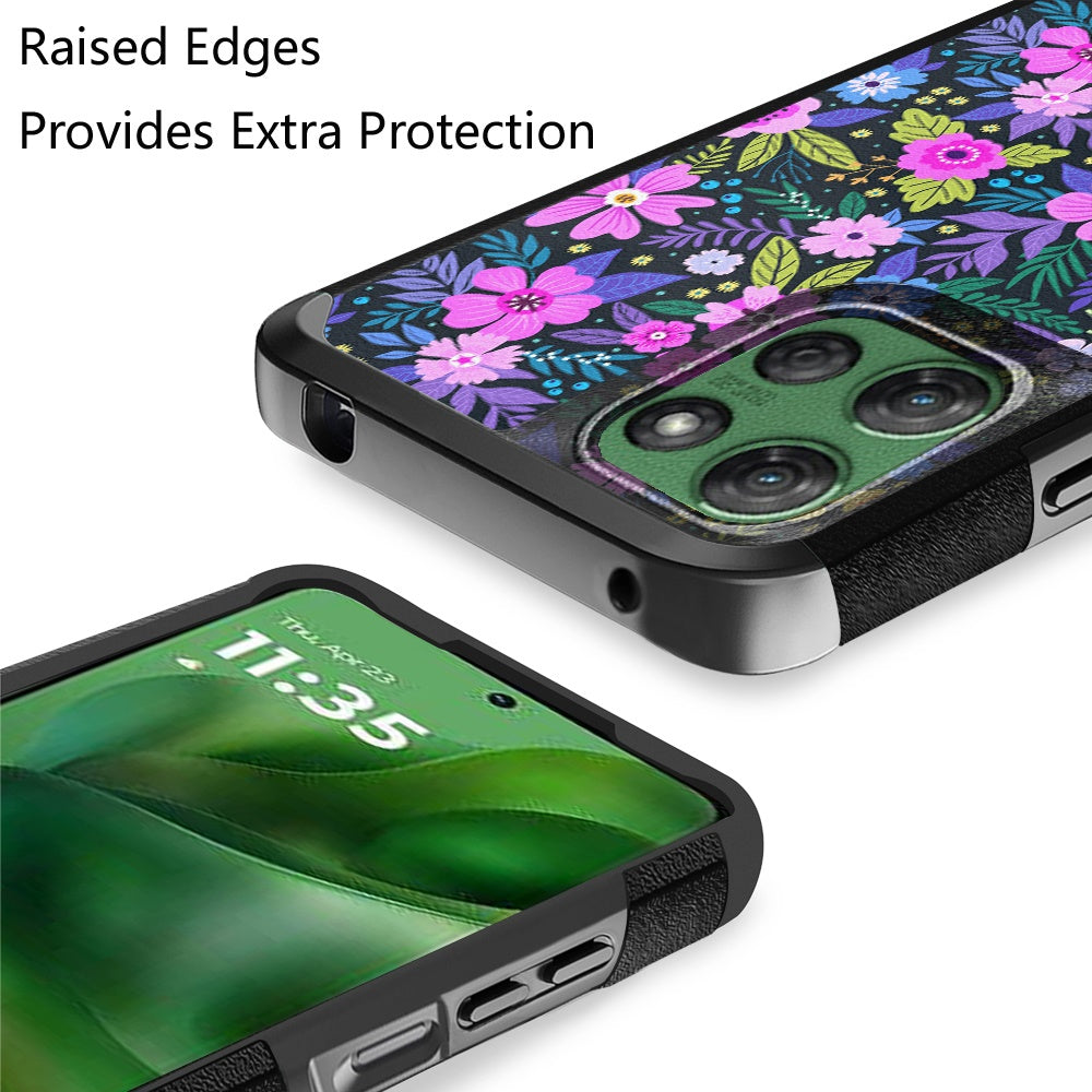 For Motorola Moto G Stylus 5G 2025 Fashion Graphic Design Hybrid 2in1 Tough Strong Hard PC TPU Frame, Magnet Mount Friendly, Shockproof Protection Case Cover Mystical Floral Boom