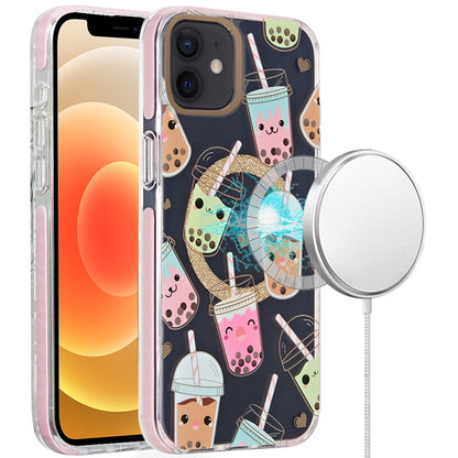For Apple iPhone 15 Pro Max (6.7") Floral Pattern Design Cute Clear Hybrid Compatible with Magsafe Double Layer Soft TPU Hard PC Case Cover