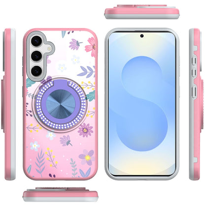 For Samsung Galaxy S25 Plus /S25+ /S24/Plus Pattern Design Hybrid with Invisible Ring Stand & Magnetic Back, Shockproof Protective Grip Case Cover