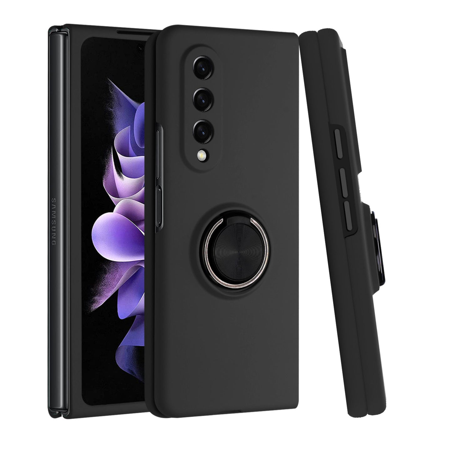 For Samsung Galaxy Z Fold 7 Matte Silicone TPU Rubber Magnetic with 360° Ring Stand Grip Shockproof Slim Hybrid Case Cover