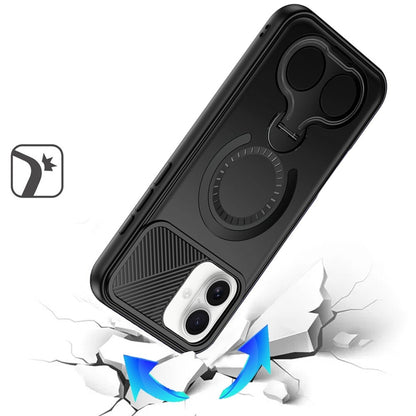 For Apple iPhone 17 (6.3") Hybrid with Invisible 2 Hole Ring Stand Magnetic back Car Mount Friendly Protector Case Cover Black