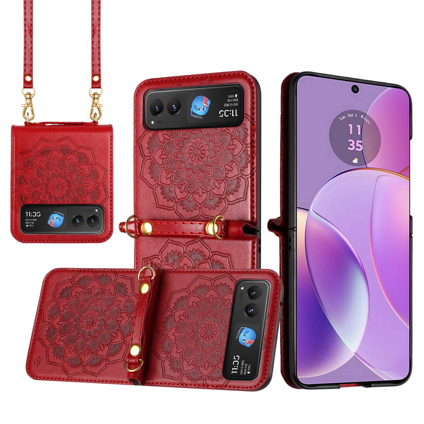 For Motorola Razr 2025 Premium Floral Embossed PU Leather Flip Cover, Elegant Mandala Design with Strap Case Cover