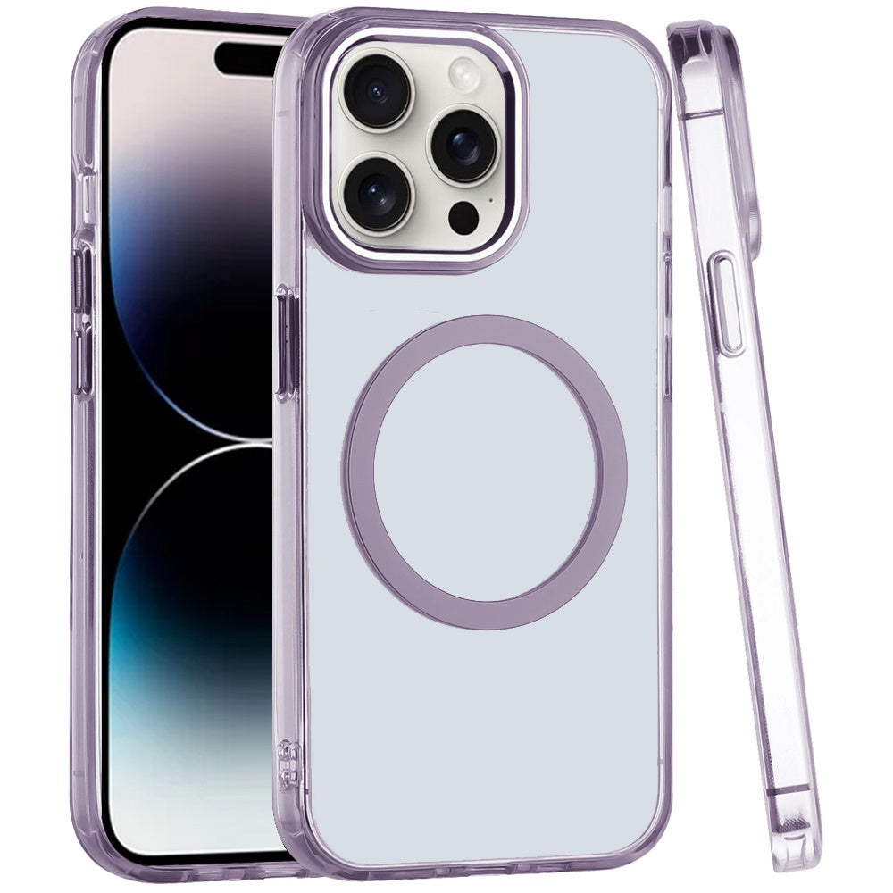 For Apple iPhone 11 Pro Max Transparent Back Hybrid Case - Magnetic Circle, Color Frame, Metal Buttons, MagSafe Compatible Case Cover