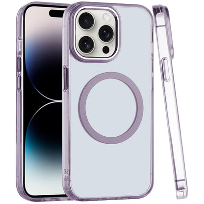 For Apple iPhone 11 Pro Max Transparent Back Hybrid Case - Magnetic Circle, Color Frame, Metal Buttons, MagSafe Compatible Case Cover