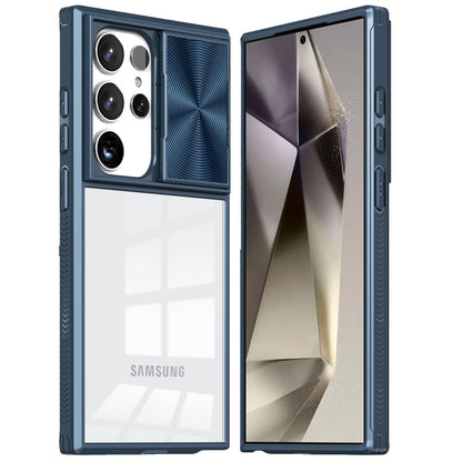 For Samsung Galaxy S25 Ultra Hybrid Cases with Sliding Camera Cover Transparent Shockproof Bumper TPU Protective Case Cover